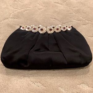 Black satin Judith Leiber clutch